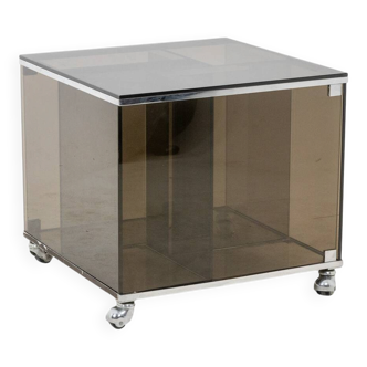 Maison Jansen. Smoked glass furniture for vinyl records. 1970s.