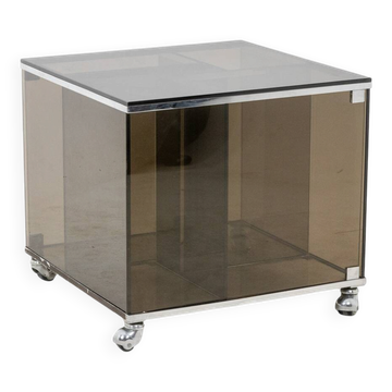 Maison Jansen. Smoked glass furniture for vinyl records. 1970s.