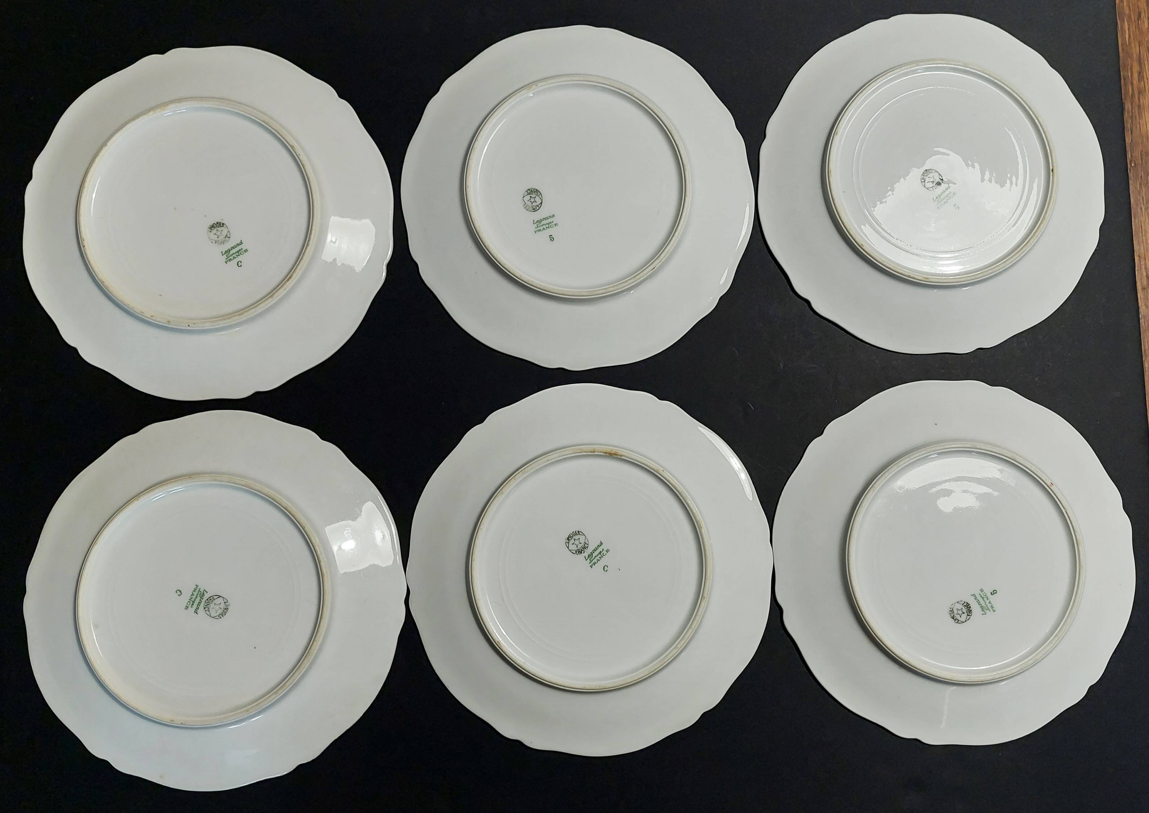 Dessert plates series of six Limoges Legrand porcelain