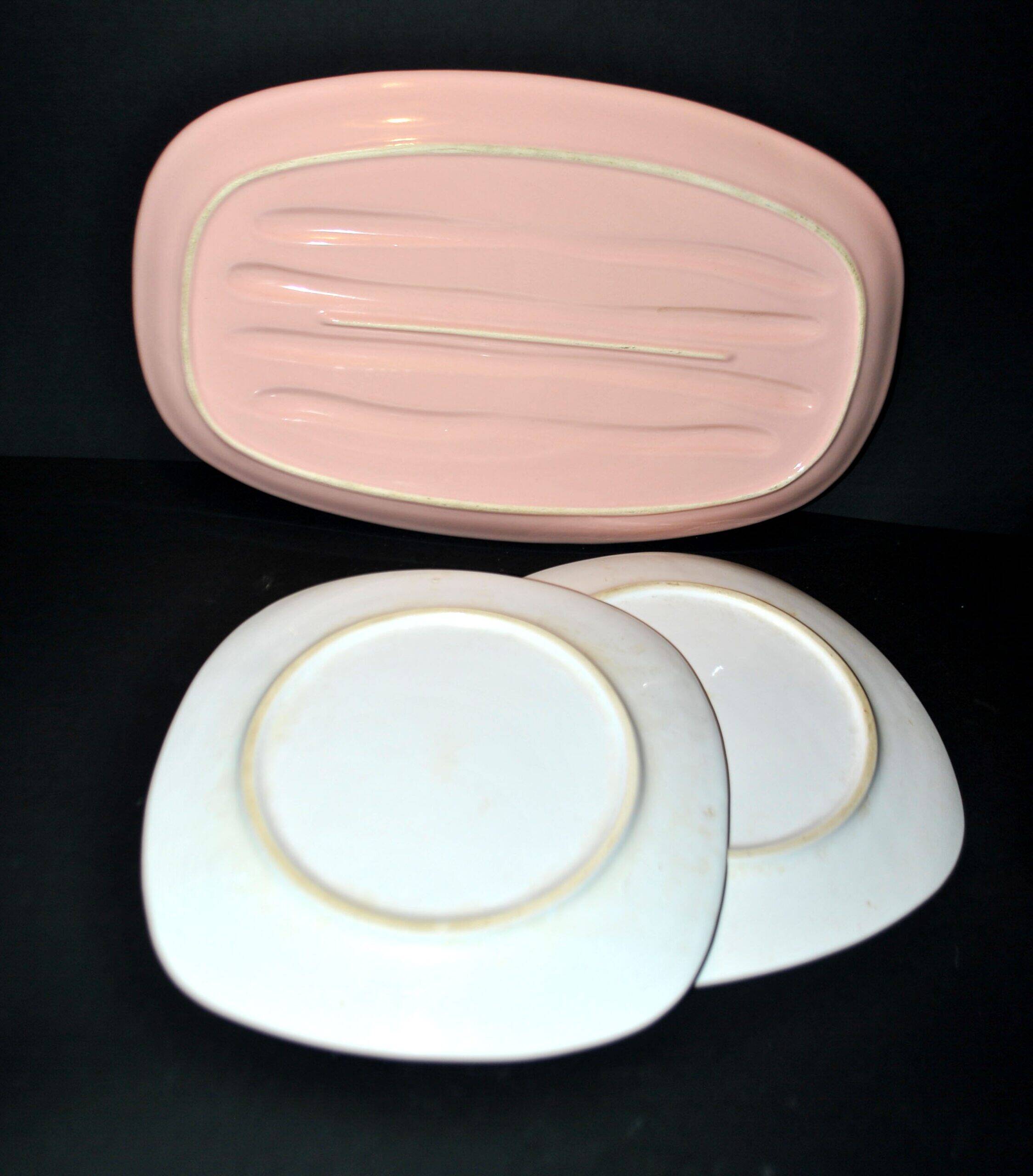 Asparagus set: 2 plates + asparagus dish in antique earthenware