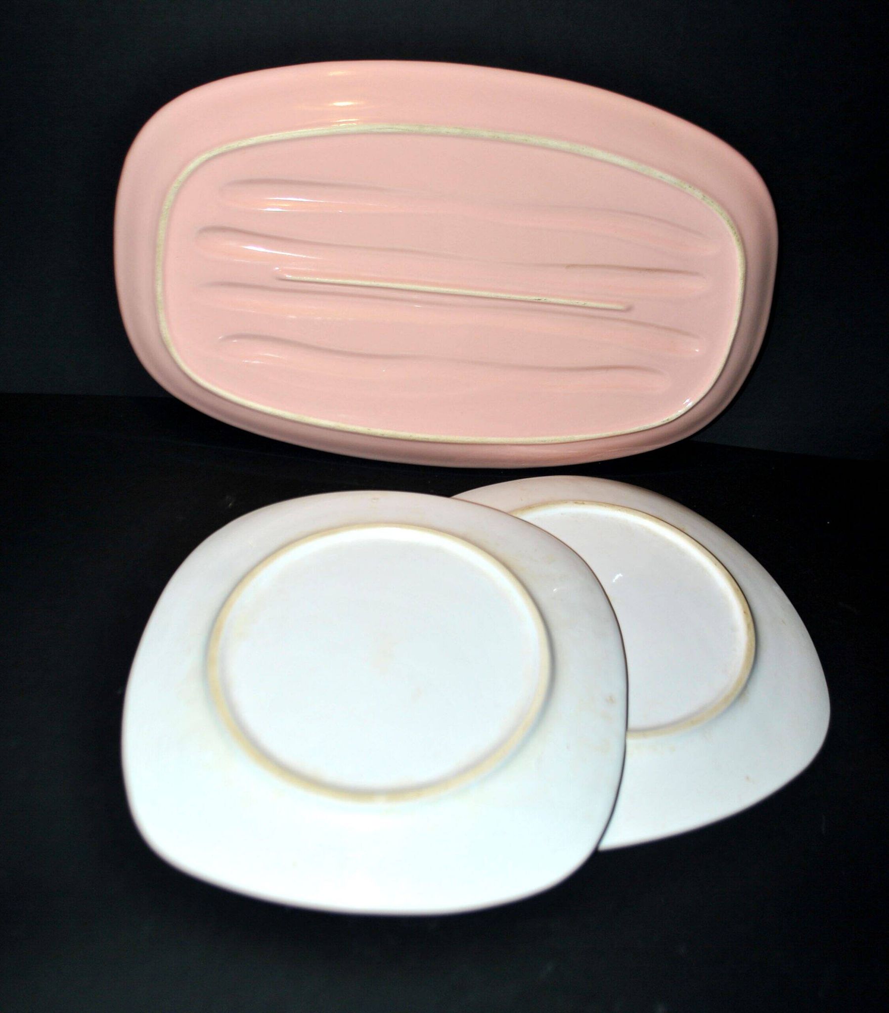 Asparagus set: 2 plates + asparagus dish in antique earthenware