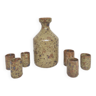 Set service glasses and bottle in pyrite stoneware