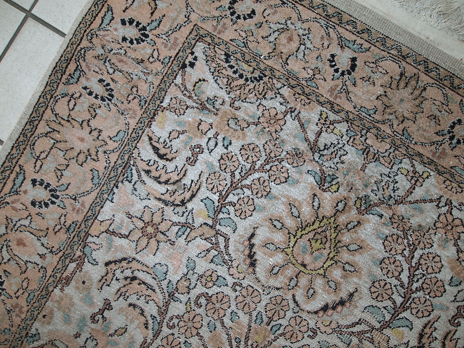 Vintage silk carpet Indian indo tabriz done hand 100x162cm 1950 s