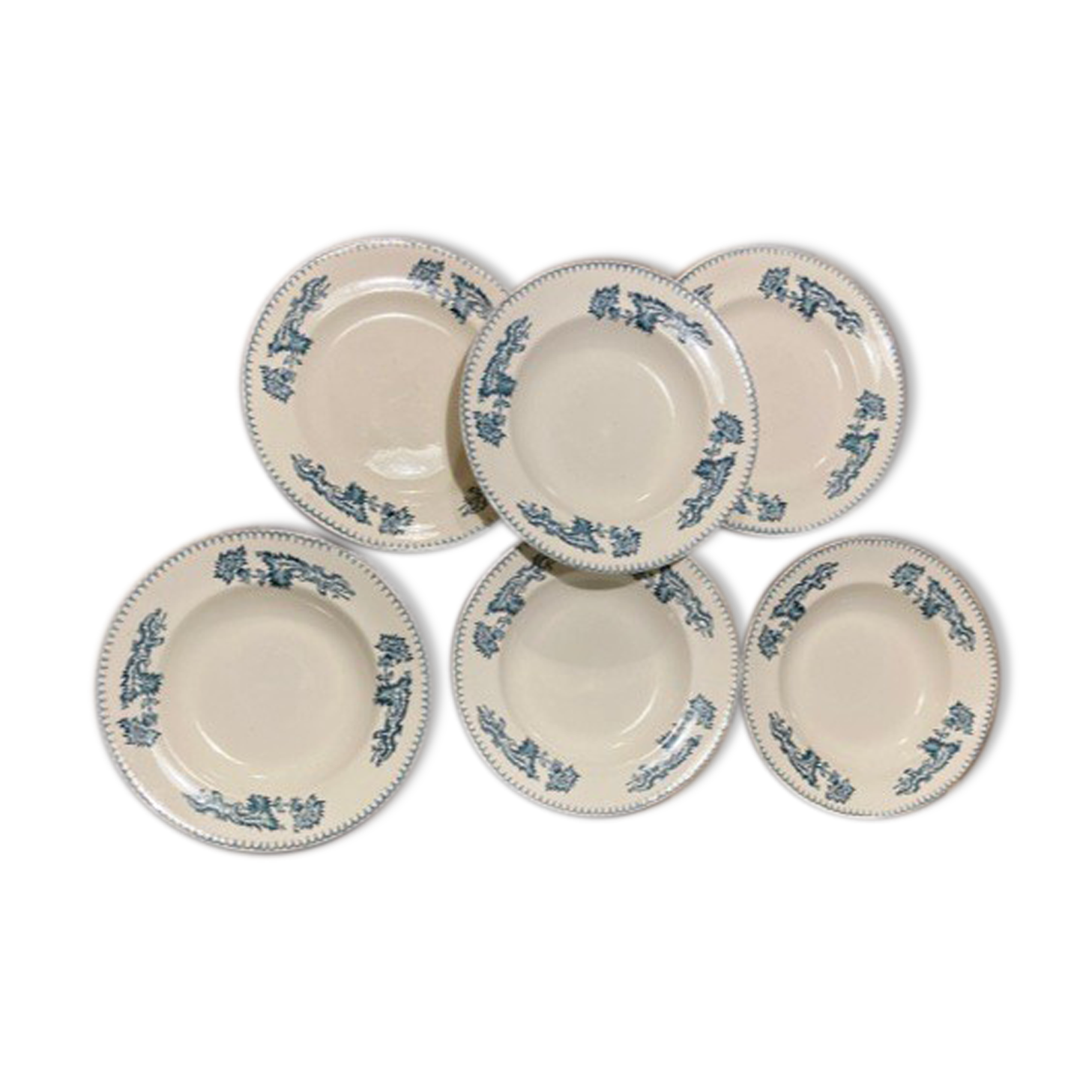 Set of earthenware plates of Longwy Fismes late nineteenth