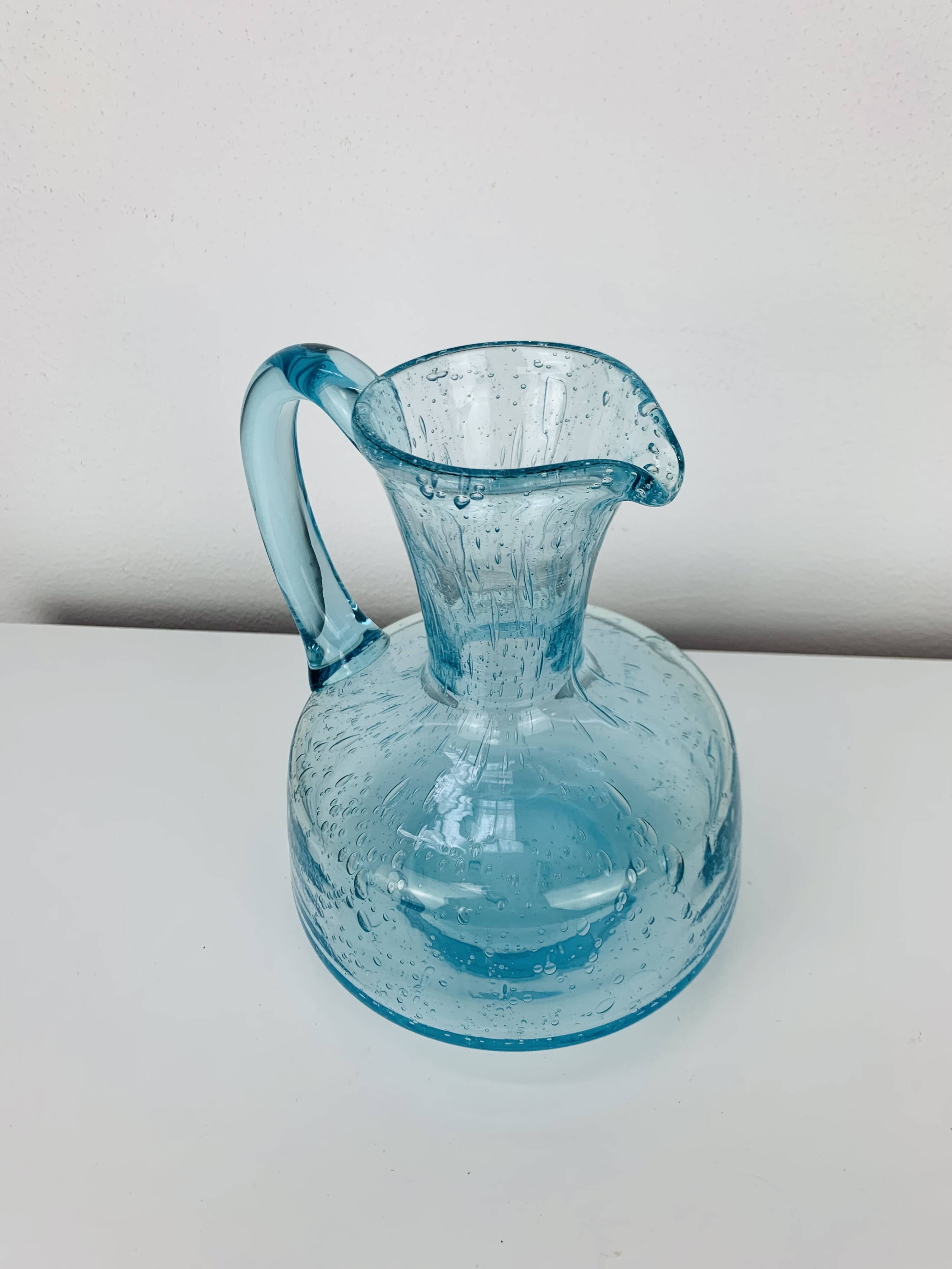 Vintage blue bubble glass pitcher