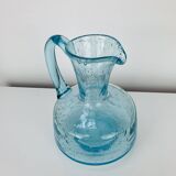 Vintage blue bubble glass pitcher