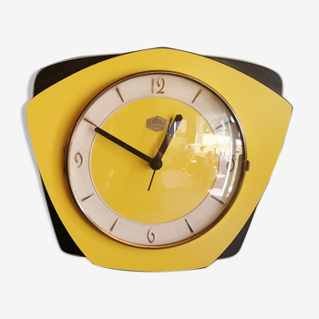 Clock vintage formica silent wall clock "Carrez Transistor yellow black"