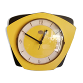 Clock vintage formica silent wall clock "Carrez Transistor yellow black"
