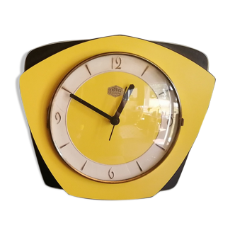 Clock vintage formica silent wall clock "Carrez Transistor yellow black"