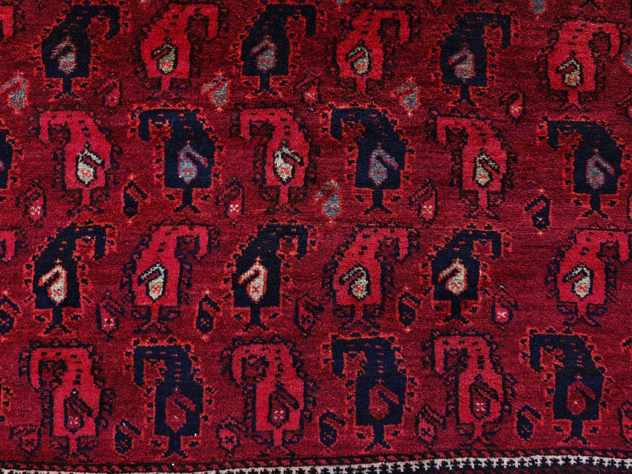 Vintage hand-knotted Boteh rug in natural wool from Afghanistan, 1960s.