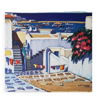 Jean Claude Quilici: Summer in Mykonos, original signed lithograph