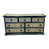 Commode vintage en rotin bleu par Maugrion, France 1970