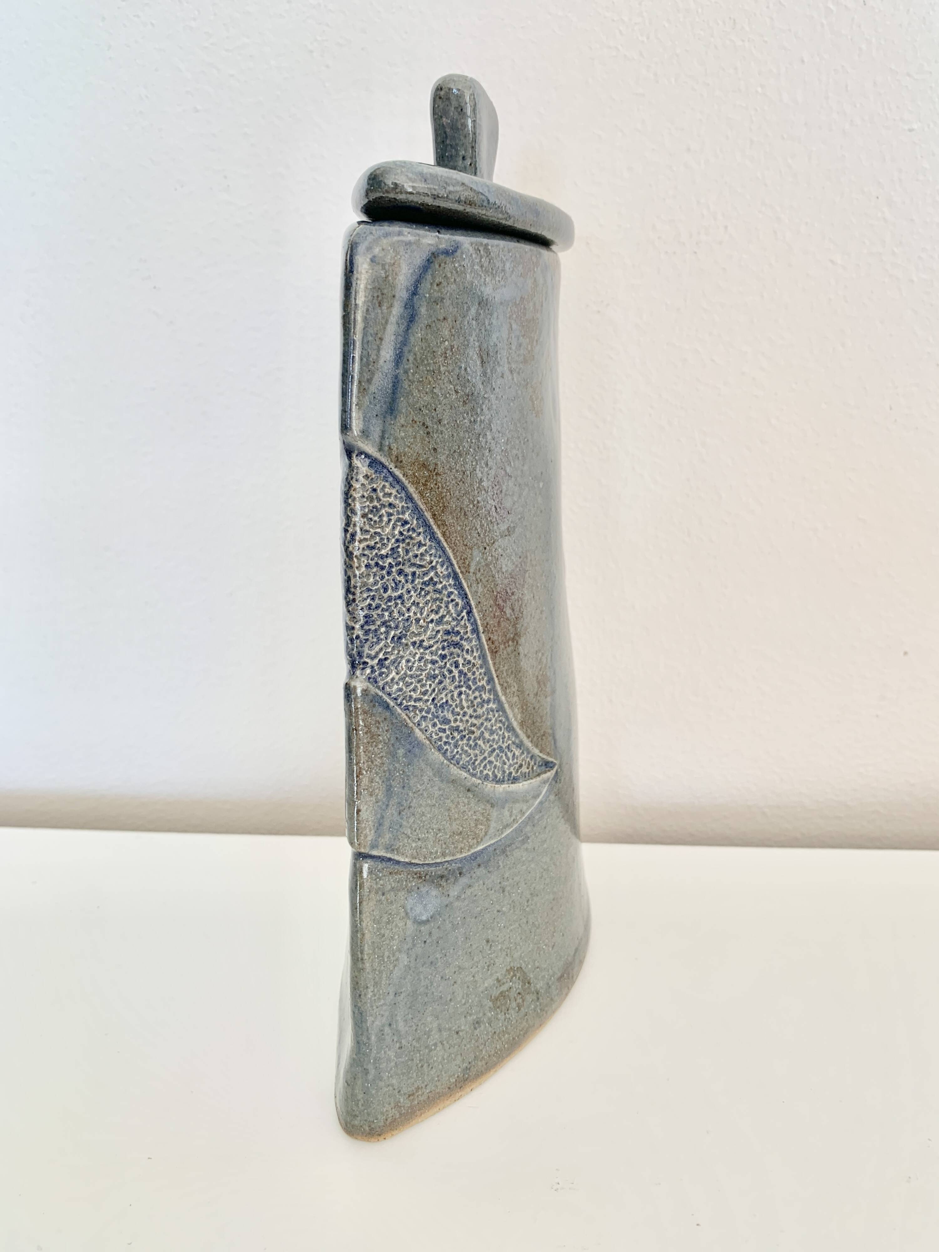 Covered pot in glazed stoneware signed