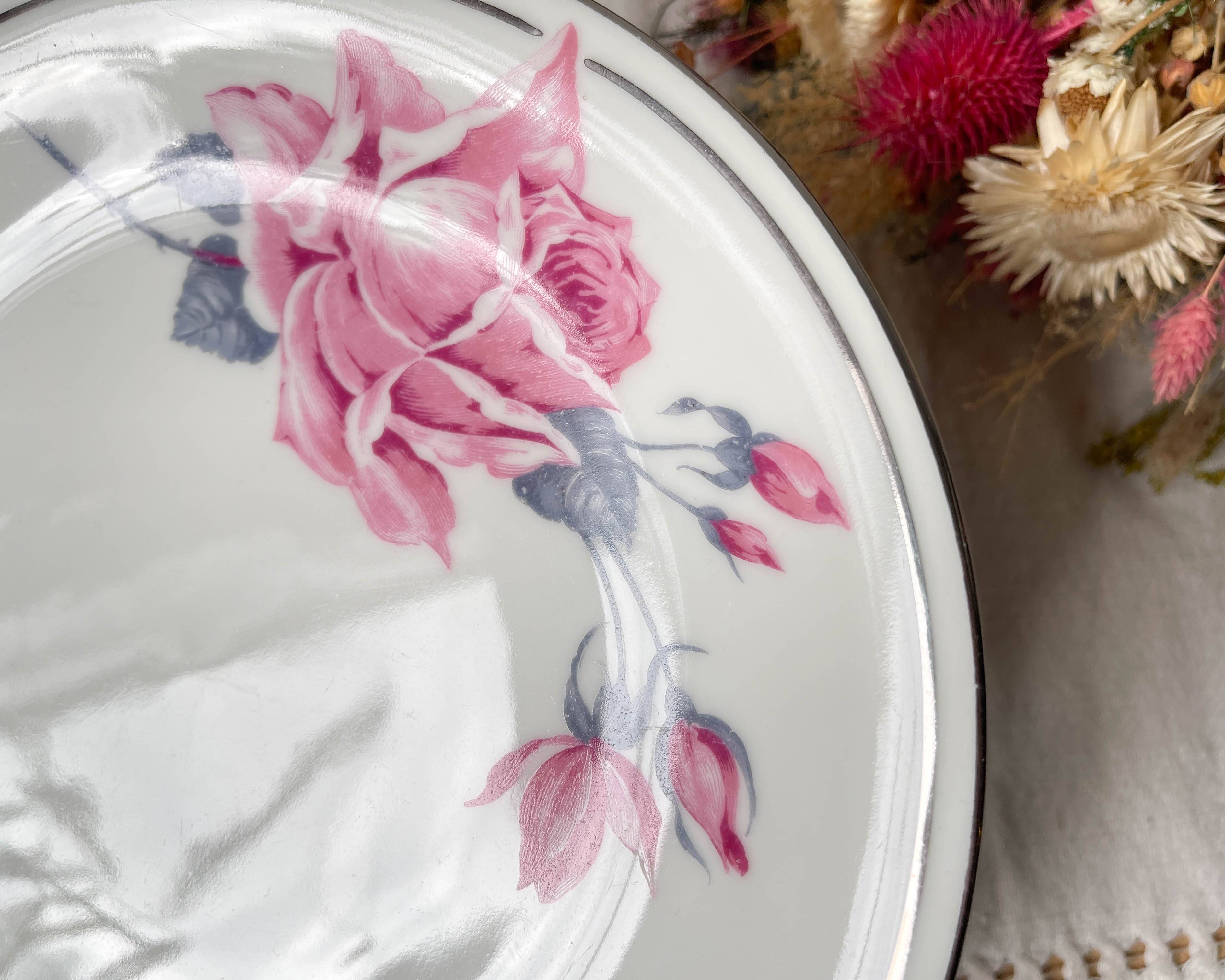 Vintage Limoges Porcelain Cake Stand with Floral Pattern