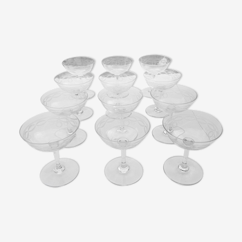 Set of 12 crystal champagne glasses 1930s