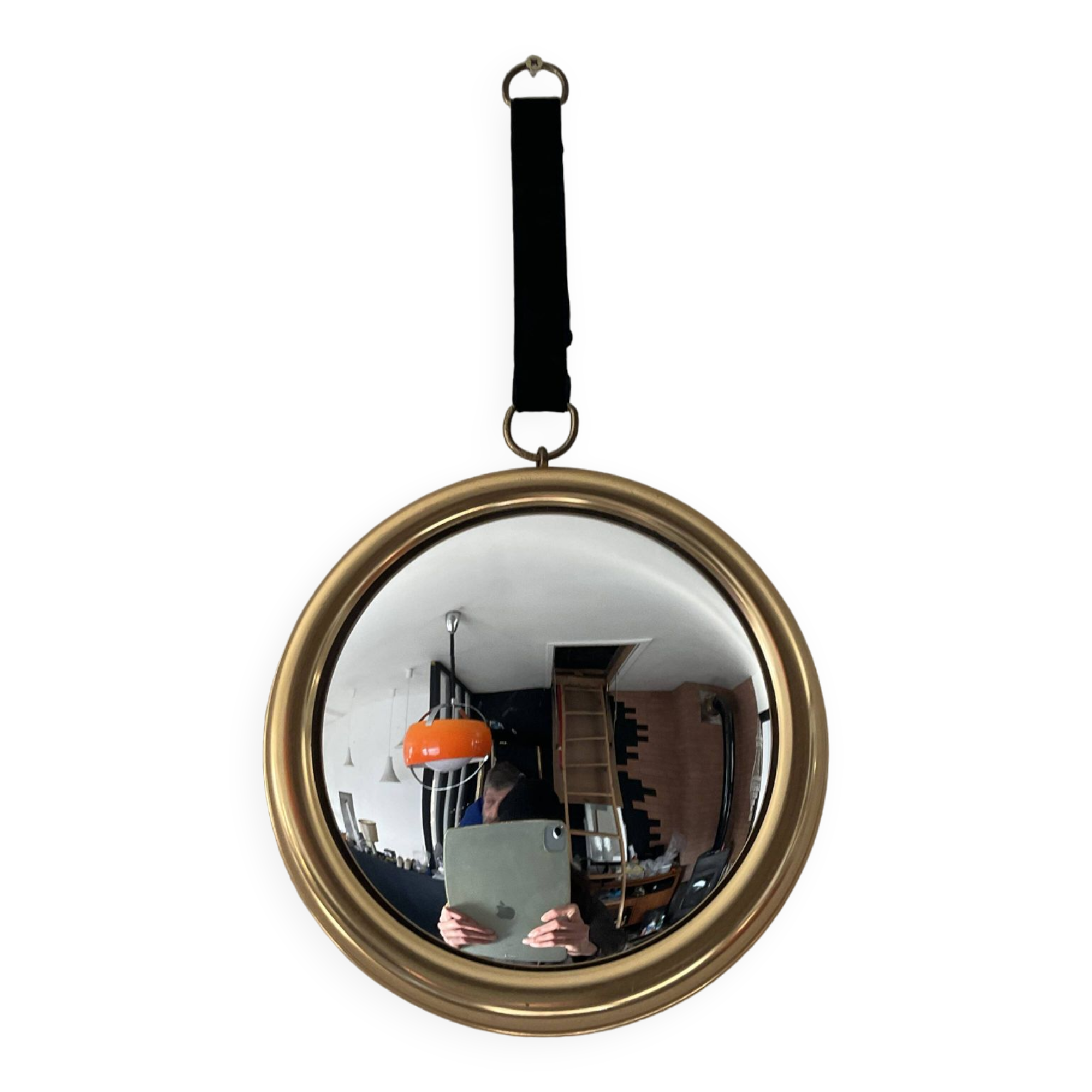 Witch's eye mirror vintage brass medallion 70s