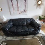 80s black leather Sloop Sloop Line Sofa