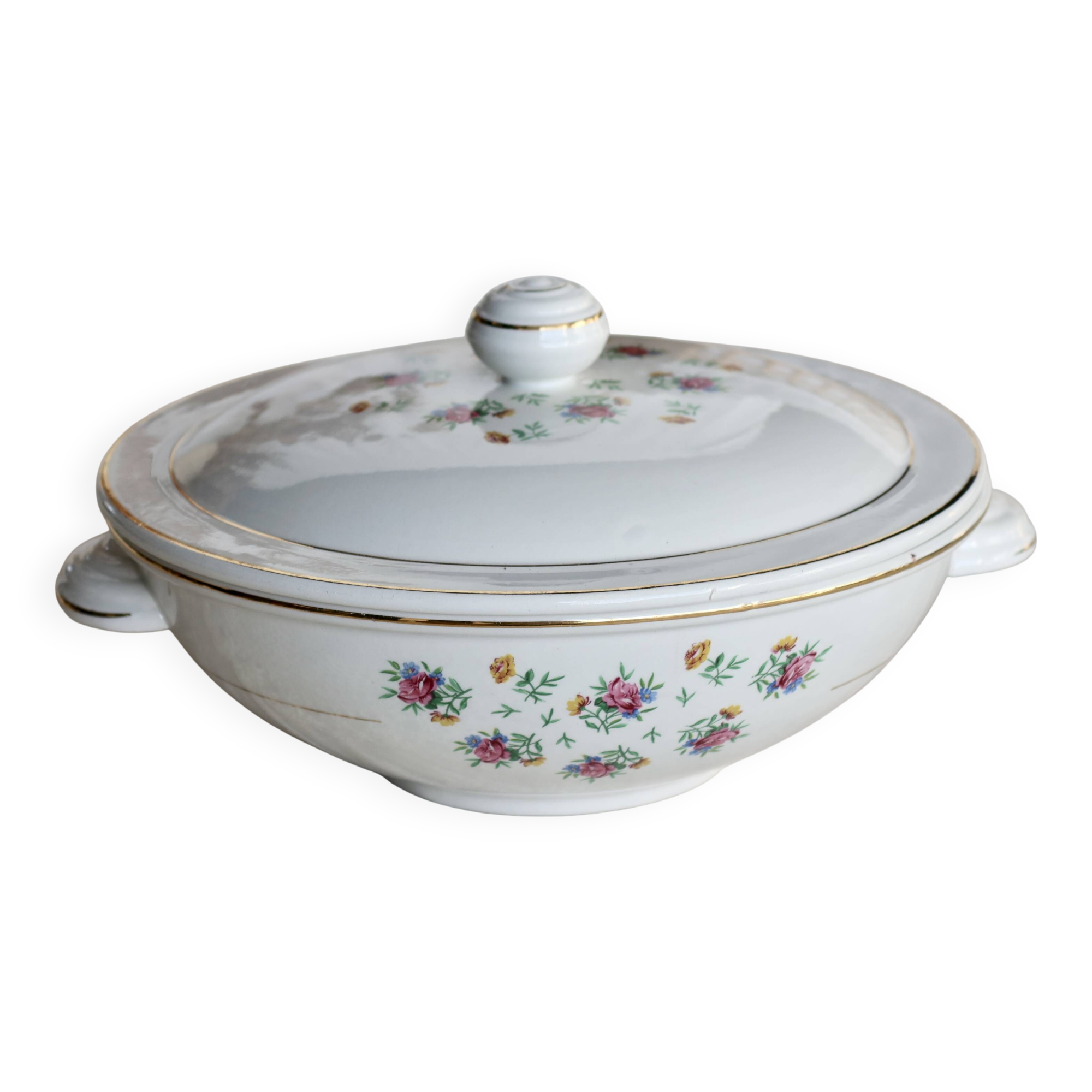 Vintage earthenware soup tureen Lunéville - Model Christine - Floral decoration
