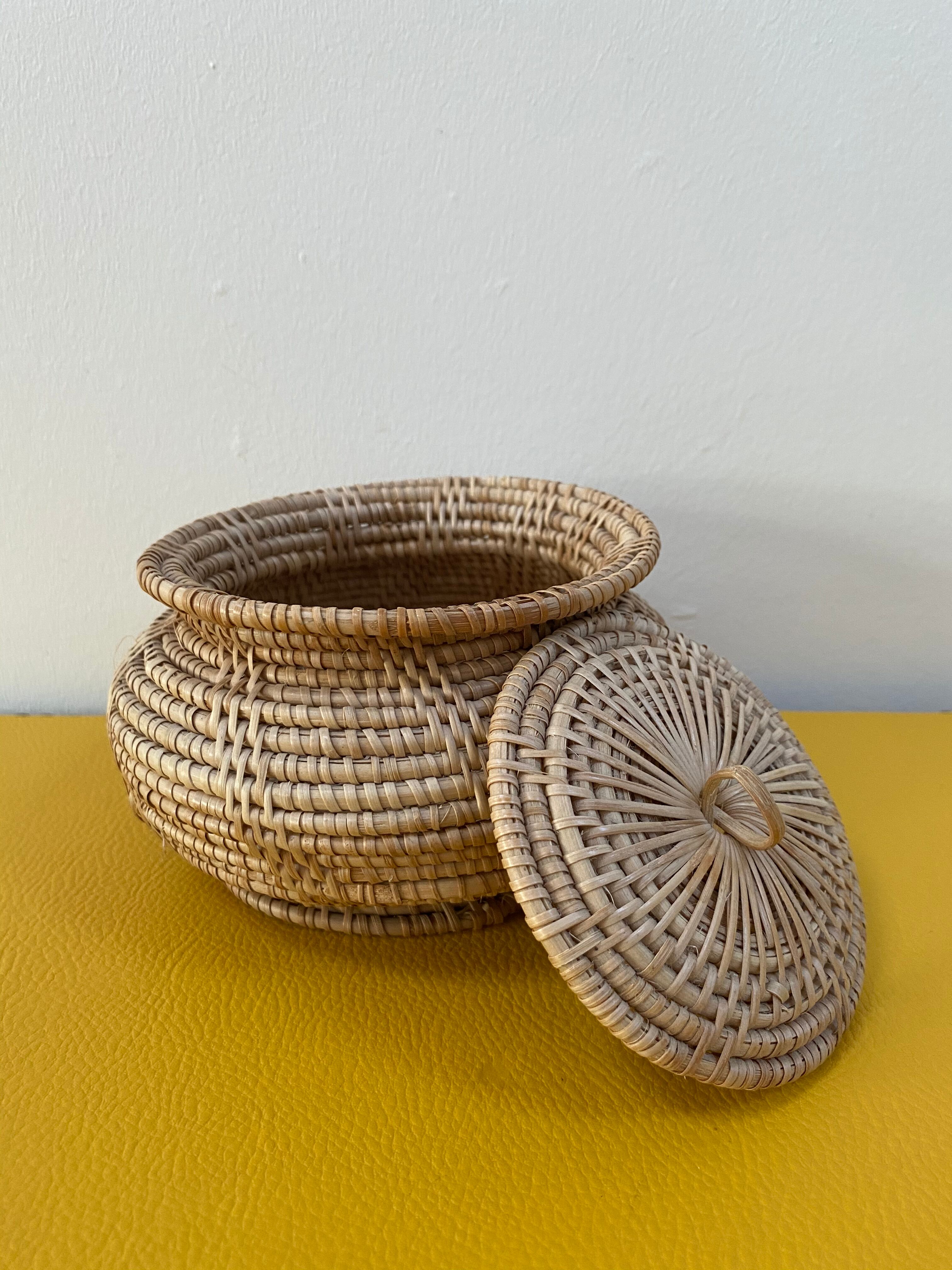 Vintage basket in braided rattan