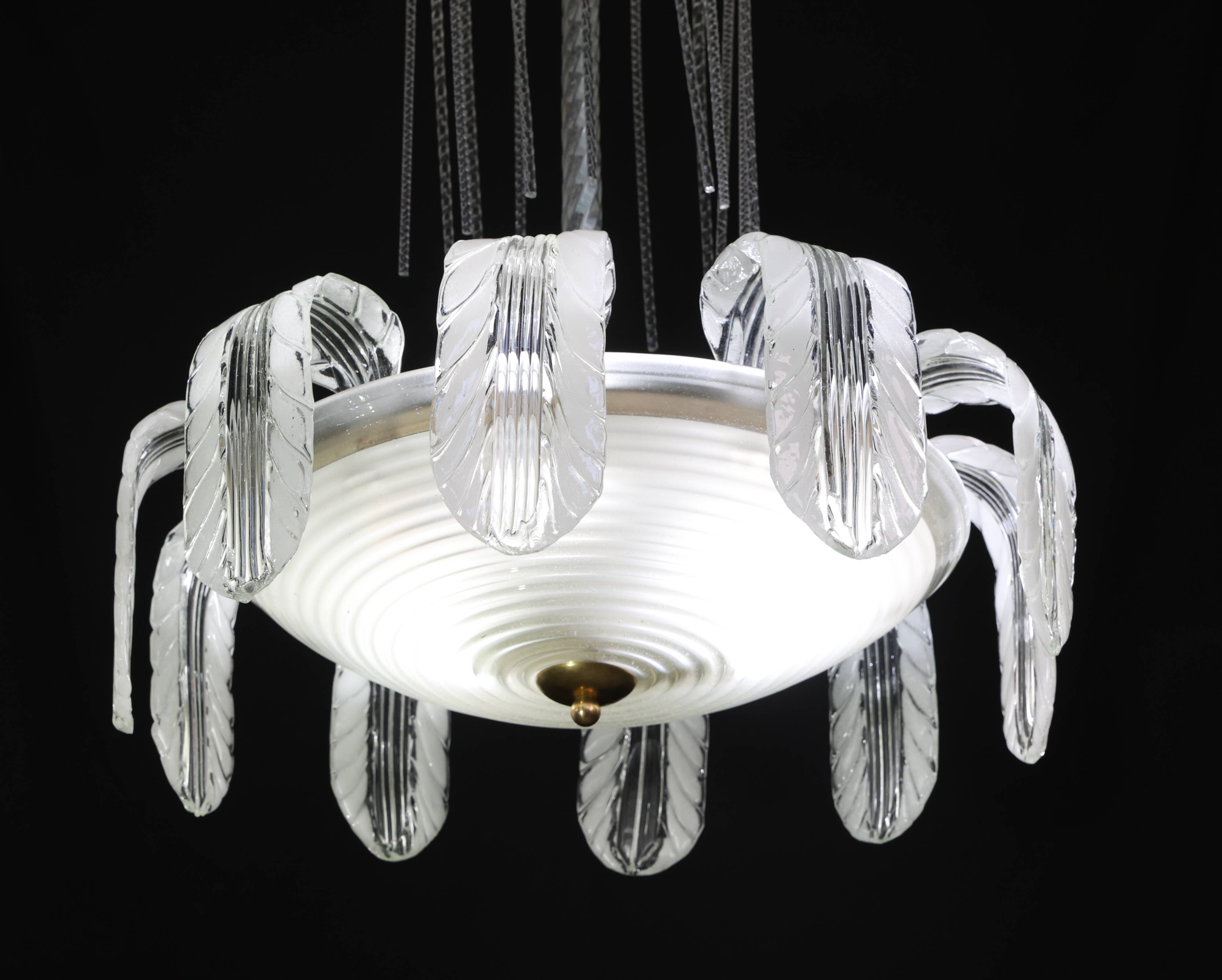 Museal Art Decò Ercole Barovier Murano Glass Chandelier, 1930