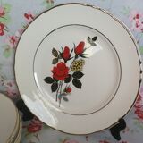 Set de 6 assiettes à dessert anciennes Moulin des loups motif roses rouges