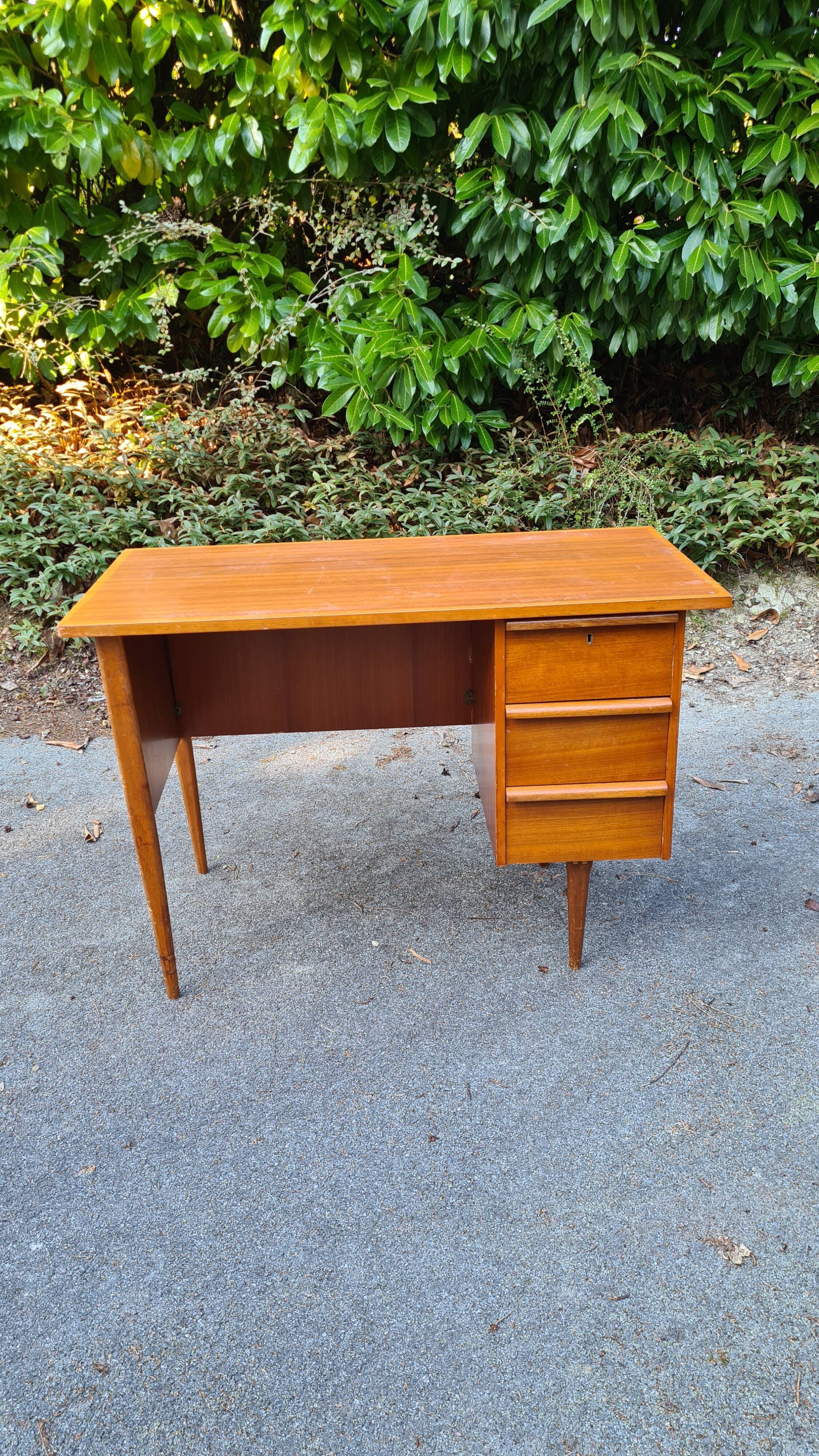 Wooden desk compass feet 60s