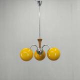 Bauhaus Chandelier with Colored Glass Globes, Czechoslovakia, 1930s