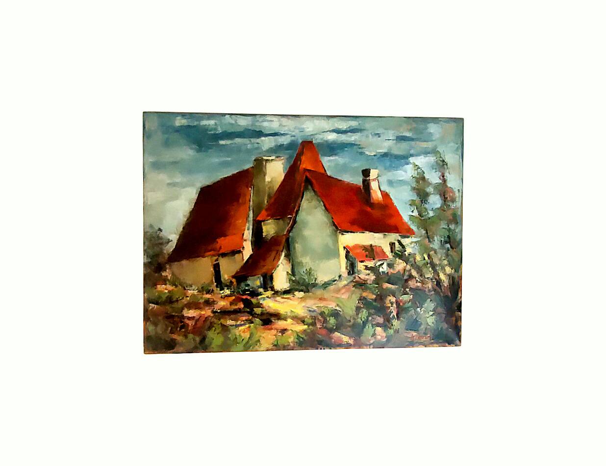 Signed painting by Bertolutti (Lucien, 1941 - referenced at Lotz) – oil on canvas - country house.