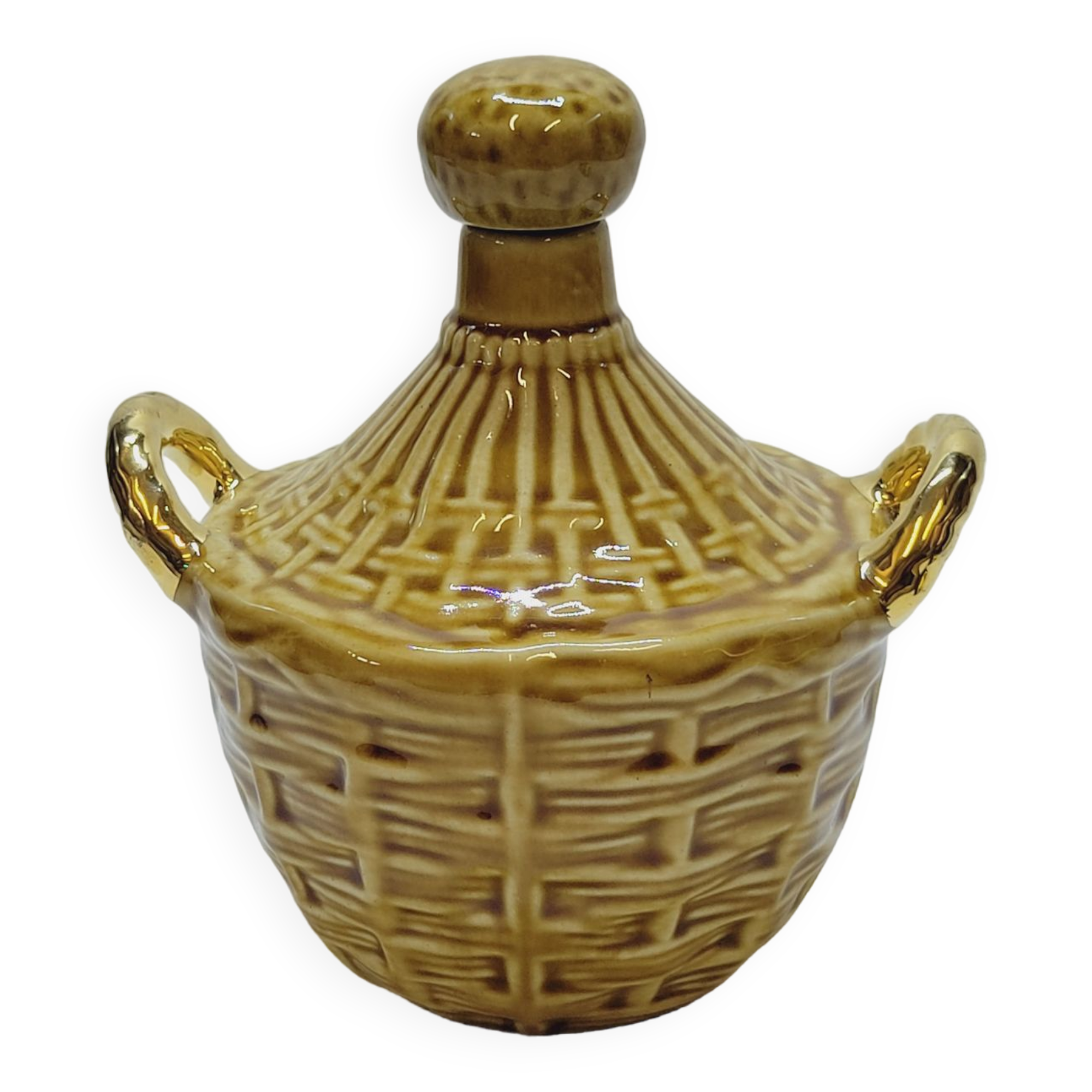 Bouteille Mini Dame Jeanne En Céramique Tressée Barbotine Majolique Vintage