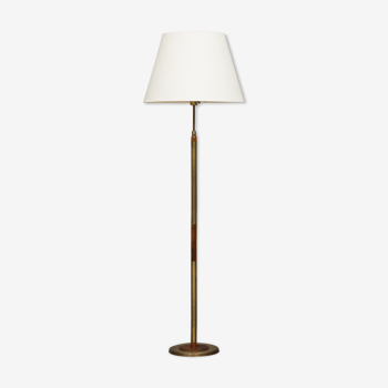 Brass and teak mid-century floor lamp