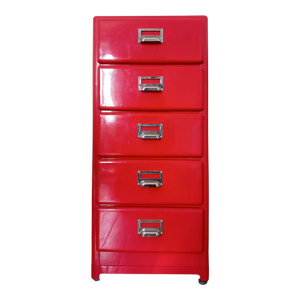 Commode metal rouge, - tiroirs