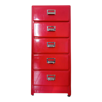 Commode metal rouge, 5 tiroirs