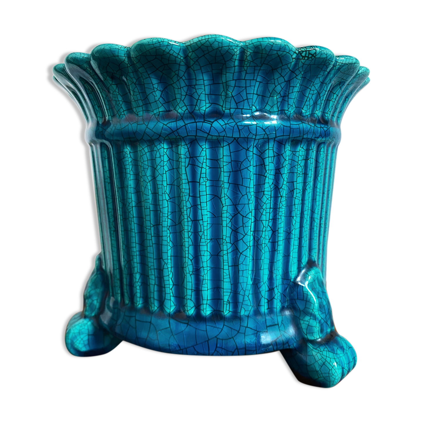 Turquoise ceramic pot cover