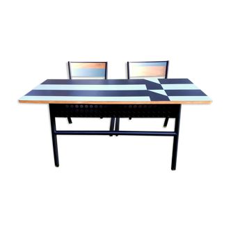 School desk 2 places restyled in green and black