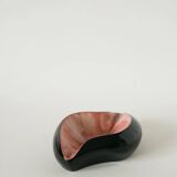 Ceramic catchall, free form, black and pink, 1970.