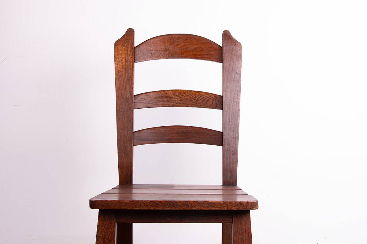 Set of 6 large Brutalist chairs in solid oak from the 1950s.