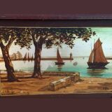 Marine painting, fixed on glass, signed P. Alix, art deco, old