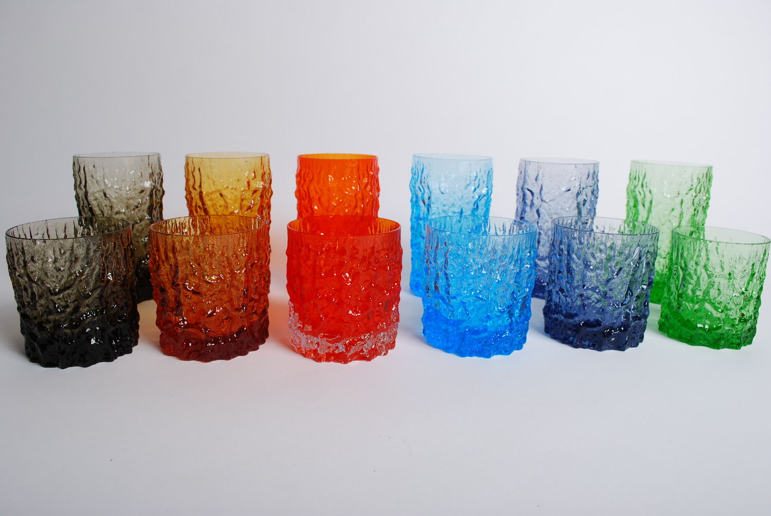 Set colored glass 'textured bark' by Geoffrey Baxter 60's