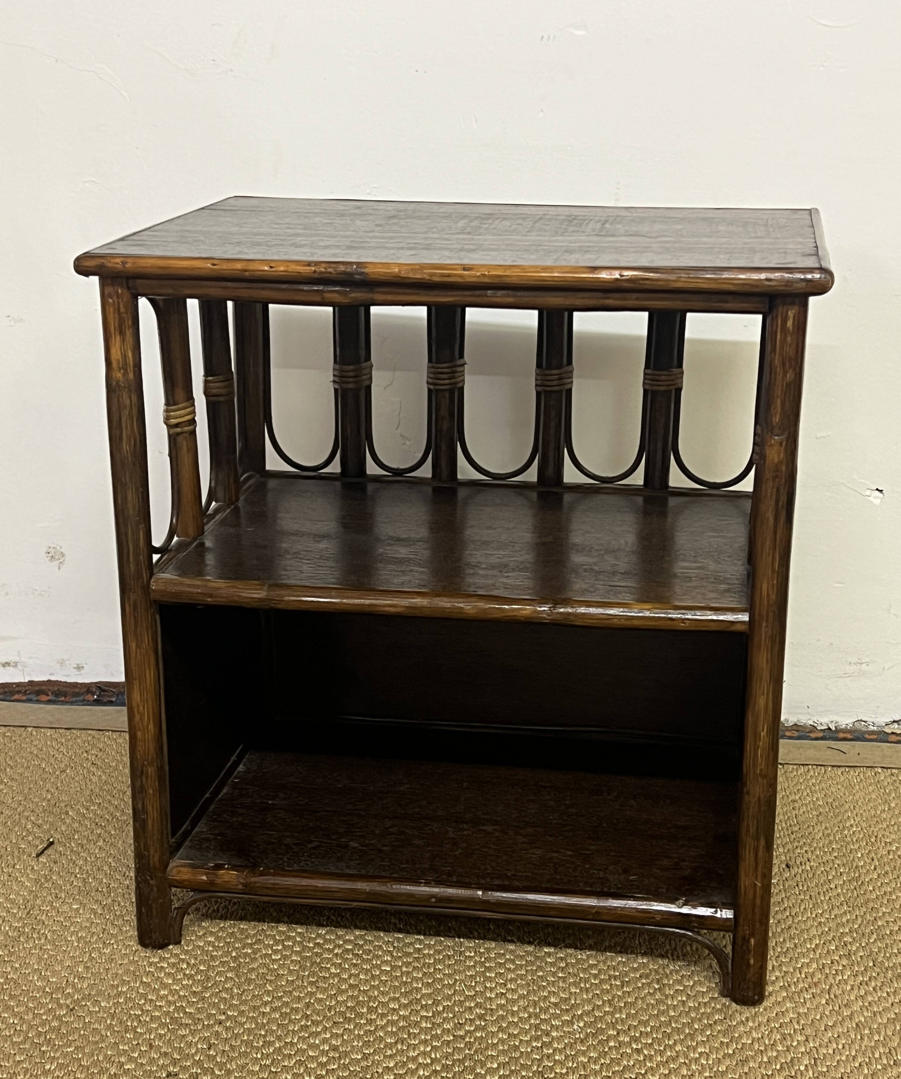 Small vintage wood and rattan bookcase shelf