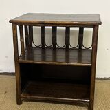 Small vintage wood and rattan bookcase shelf