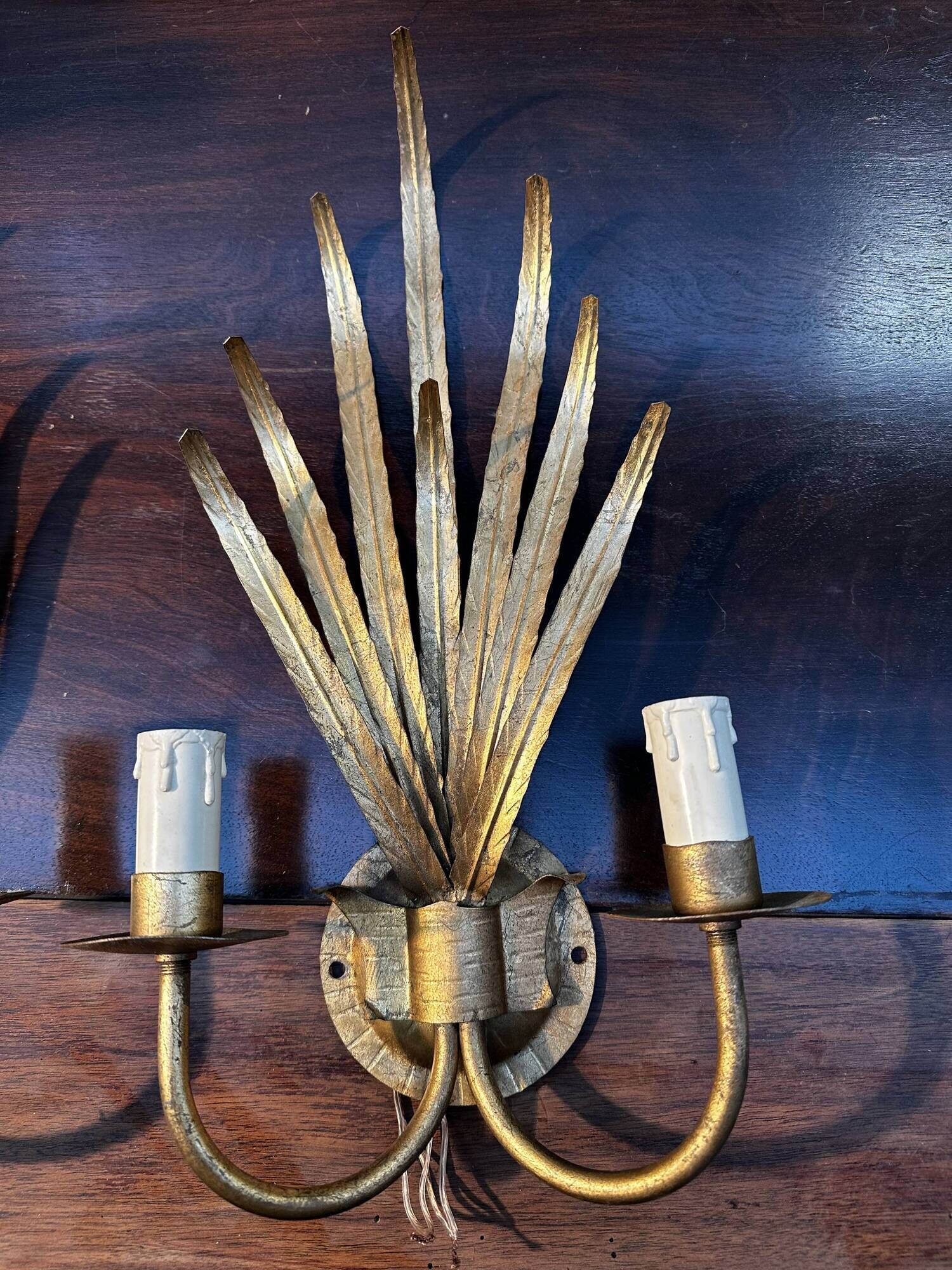 Pair of gold metal foliage spray sconces in the Bagues style - Vintage 70's