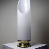 Grande lampe vintage années 50-60 tube plexiglas opalescent support métal doré