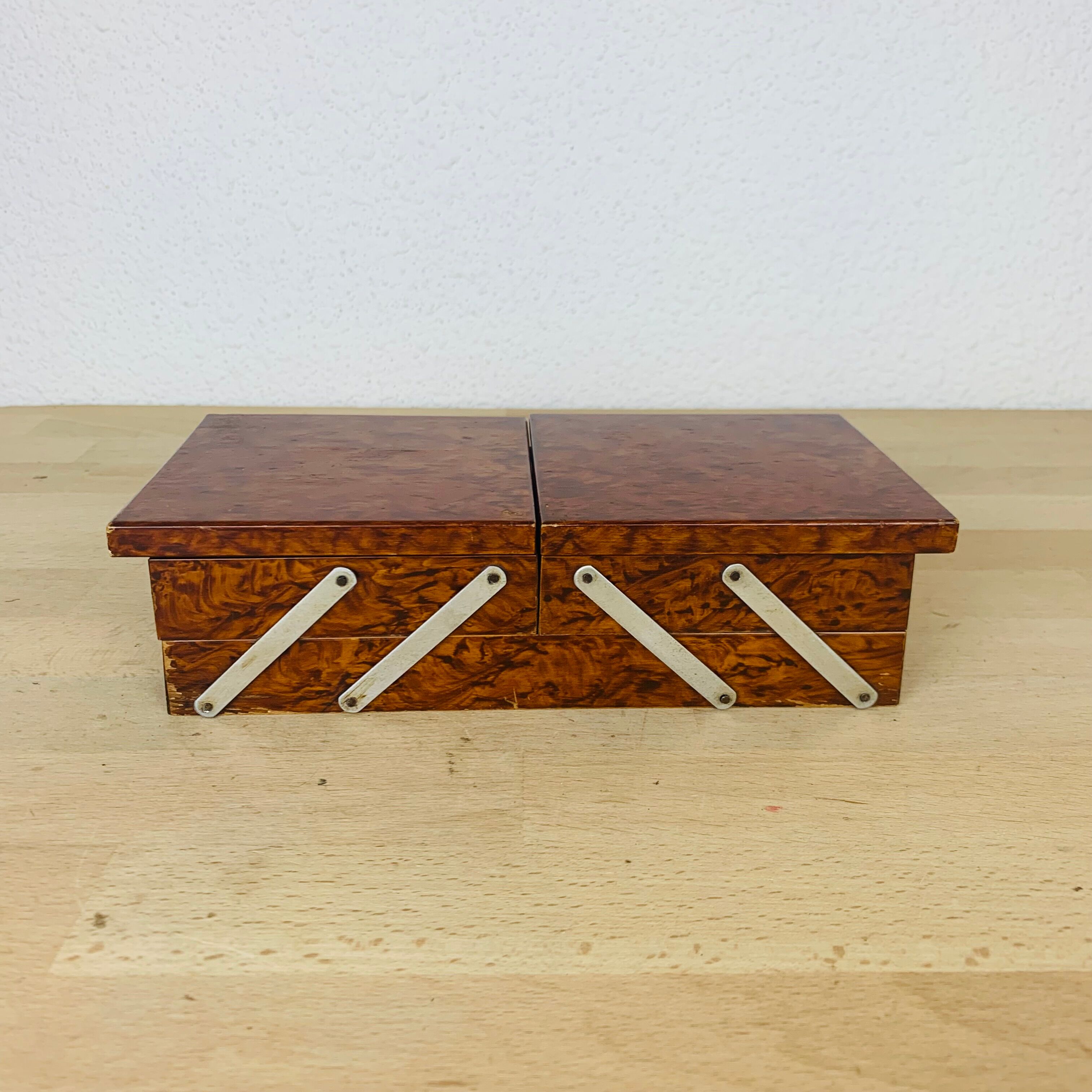 Walnut magnifying glass jewel box and mirrors