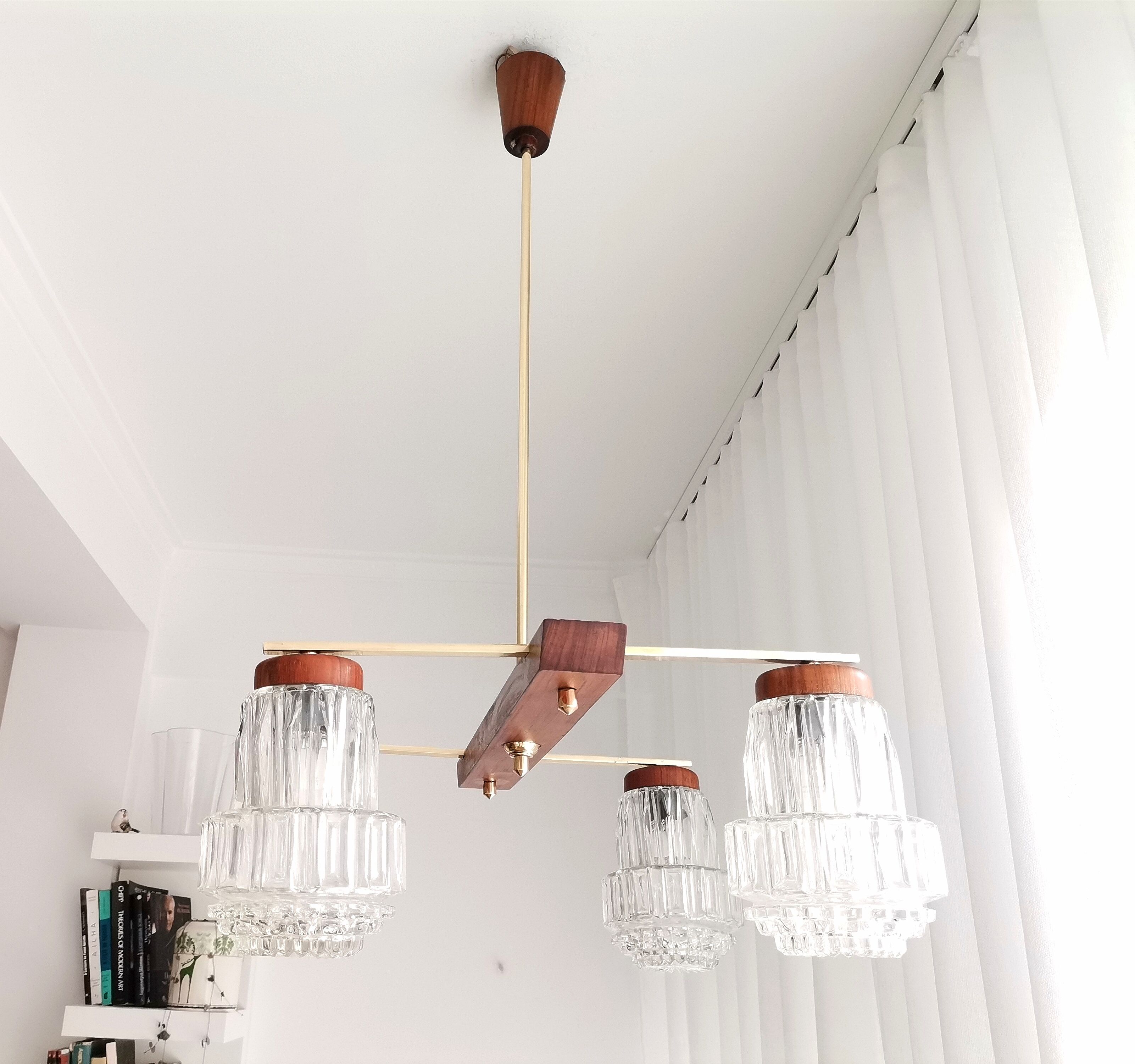 Vintage 60s rustic 4-light  wooden chandelier