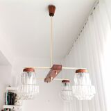 Vintage 60s rustic 4-light  wooden chandelier