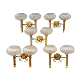 Set of 5 glass and brass sconces from the 70s