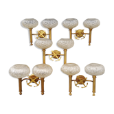 Set of 5 glass and brass sconces from the 70s