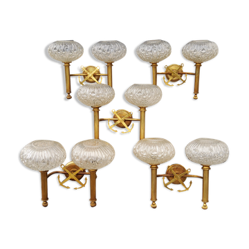 Set de 5 appliques verre et laiton des années 70