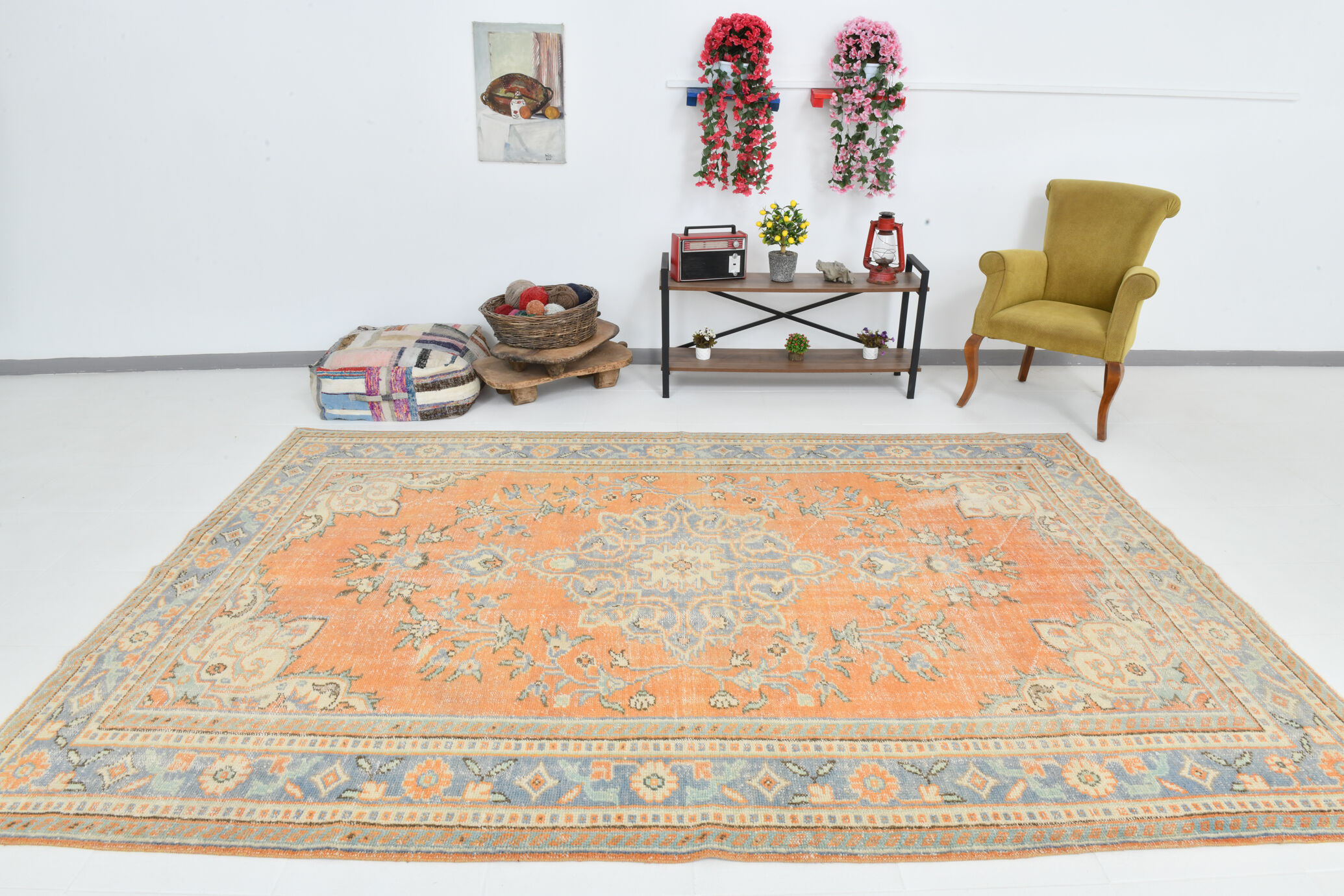 Coral orange 62s vintage rug, 226x331cm
