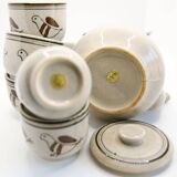 Teapot and its 6 cups with birds Seventies look made in Korea